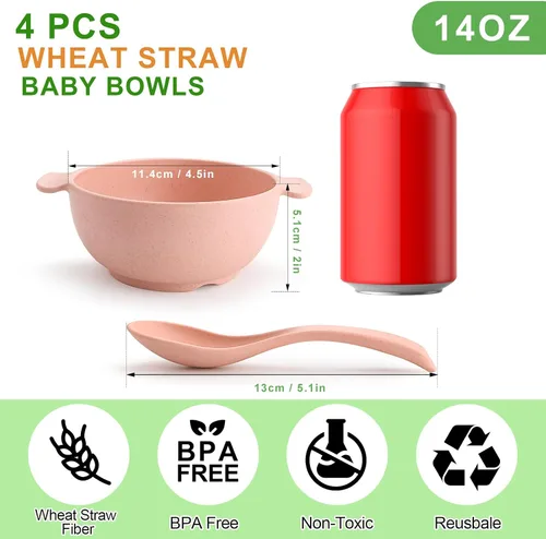 Miniatura 4 de shopwithgreen Cuencos Infantiles Irrompibles - Aptos para Microondas y Lavavajillas - Juego de 4 Cuencos de Merendero de Paja de Trigo