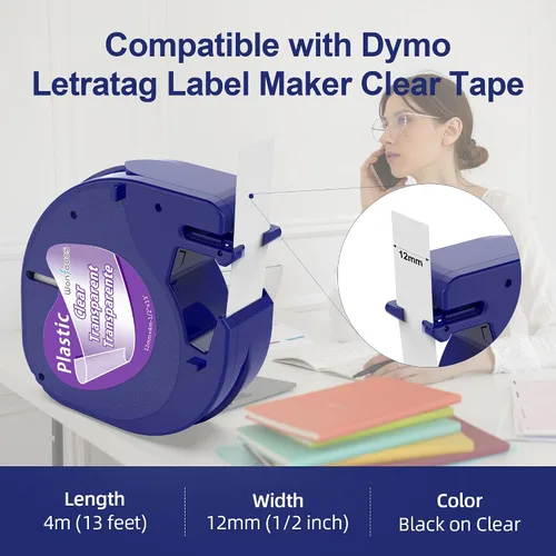 Miniatura 4 de Cinta transparente de repuesto para rotuladora, cinta de repuesto transparente para rotuladora Dymo, recambios transparentes Dymo de 1/2'' x 13