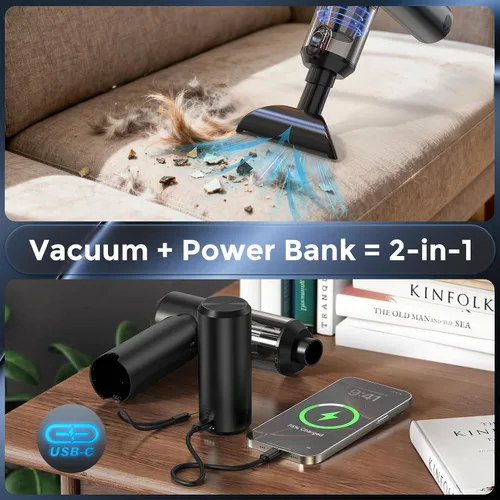 Miniatura 2 de Aspiradora de mano inalámbrica con banco de energía de 6000 mAh y luz LED, aspiradora 3 en 1 para automóvil, soplador de aire y cargador