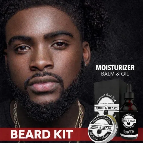 Miniatura 9 de Kit de aseo alisador de barba para hombres, kit de crecimiento de barba, lavado, cepillo y peine, aceite de crecimiento sin perfume, bálsamo de Negro
