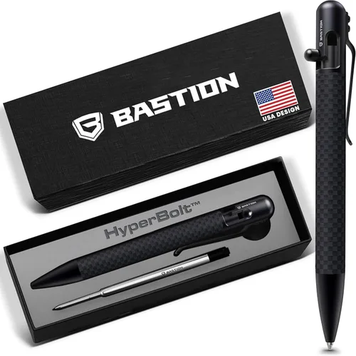 Miniatura 9 de BASTION Bolt Action Pen - Bolígrafo HyperBolt EDC de aluminio negro, bolígrafo de escritura de metal premium, tinta suave, bolígrafo de bolsillo