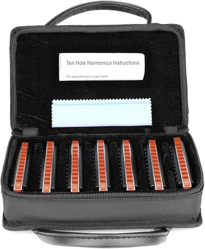 Miniatura 3 de Juego de Armónicas Easttop 7 Teclas en Clave de A B C D E F G 10 Agujeros 20 Tonos con Bolsa y Paño de Limpieza para Adultos, Jugadores