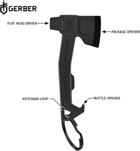 Miniatura 4 de Gerber Gear Llavero Hacha Multiherramienta 3 en 1, Se Engancha al Bolsillo o Llavero con Abrebotellas, Destornillador de Cabeza Plana, Abridor