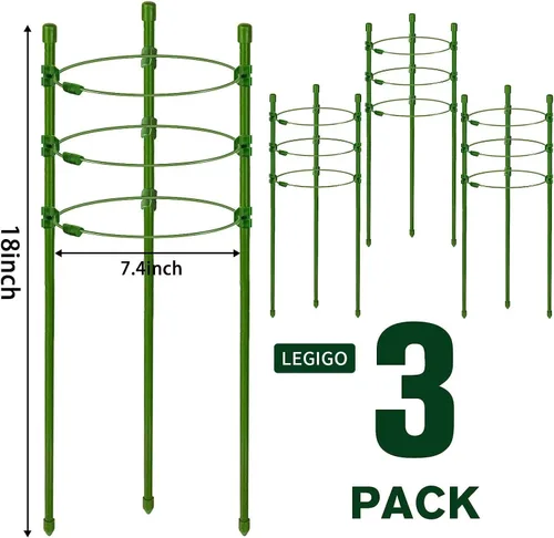 Miniatura 2 de Legigo Paquete de 3 jaulas de soporte para plantas, jaulas de tomate para jardín, estacas ajustables de 18 pulgadas para plantas enrejadas, anillos