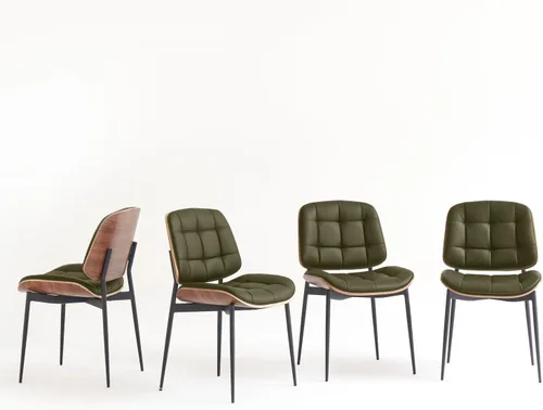 Miniatura 11 de GrandNoor Sillas de Comedor Modernas de Mediados de Siglo con Respaldo de Veta de Nogal, Sillas de Comedor de Cuero Sintético Beige Juego de 2