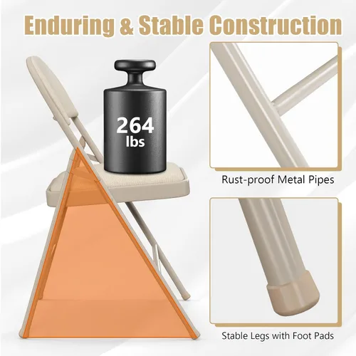 Miniatura 7 de GOFLAME Paquete de 6 sillas plegables, juego de sillas de comedor de tela con asiento acolchado y marco de metal, asiento comercial tapizado