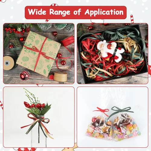 Miniatura 5 de FOIMAS Cinta de papel de rafia de 984 pies, cinta de papel kraft rojo, verde y marrón, cuerda de regalo para envolver regalos de Navidad