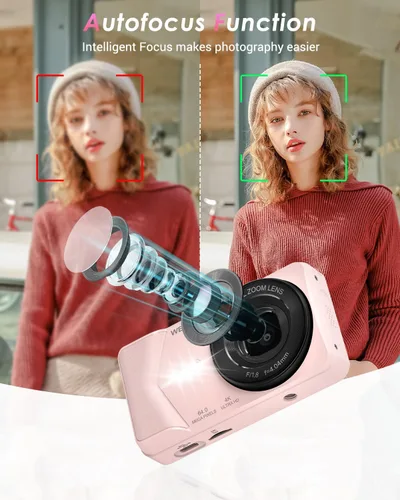 Miniatura 3 de Cámara digital 4K, cámara digital Wevoor de 64MP para apuntar y disparar con enfoque automático, zoom 18X, 20 filtros, tarjeta SD de 64 GB, batería