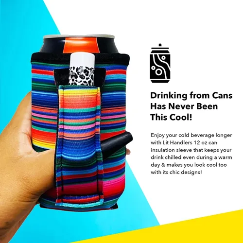 Miniatura 4 de Lit Handlers - Mango de lata de soda, fundas enfriadoras de latas de 12 onzas, material de neopreno para cerveza, refrescos y otras bebidas, Negro