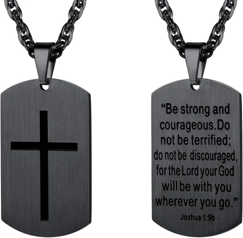 Prosteel - Colgante de cruz de acero inoxidable para hombre y mujer colgante de placa de perro etiqueta militar con palabras collar inspirador