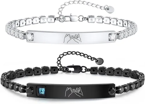 Miniatura 11 de TempBeau Pulsera para Pareja - Pulsera de Identificación Personalizada con Grabado Personalizado, Pulsera de Cuerda Trenzada para Él y Ella