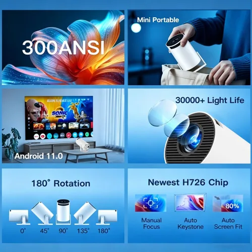 Miniatura 3 de Aplicaciones integradas: mini proyector con WiFi y Bluetooth, compatible con proyector portátil de 1080P con Android 11, 160 lúmenes ANSI, rotación