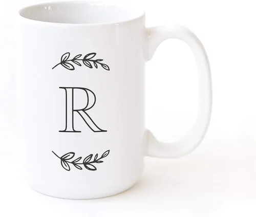 Miniatura 14 de The Cotton & Canvas Co. Manhattan Wreath - Taza de café personalizada con monograma inicial con letra A, taza de café de cerámica de porcelana. Para