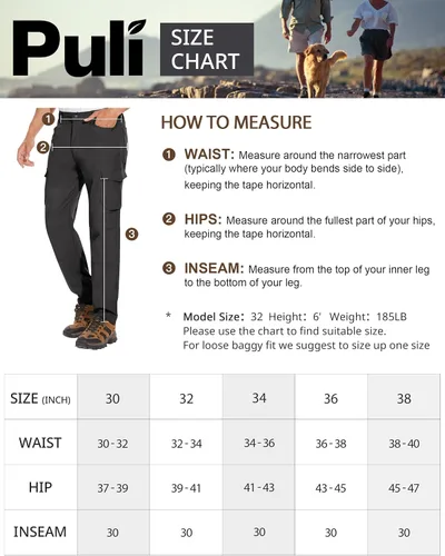 Miniatura 6 de PULI Pantalones de senderismo casuales para hombre, impermeables, ajustados, elásticos, ligeros, con bolsillos