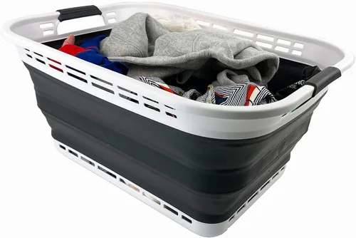 Miniatura 6 de SAMMART Cesta plegable de plástico para la ropa sucia de 42L (11 galones), contenedor de almacenamiento plegable y organizador, tina de lavado