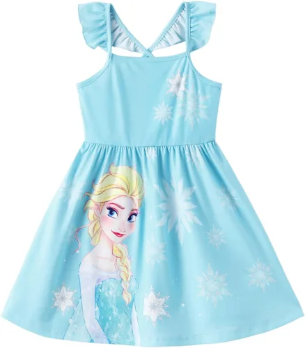 Miniatura 15 de Disney Vestido de princesa Minnie Mouse Frozen Elsa para niñas, con volantes, sin mangas, entrecruzado, ropa de verano para bebé a niño pequeño
