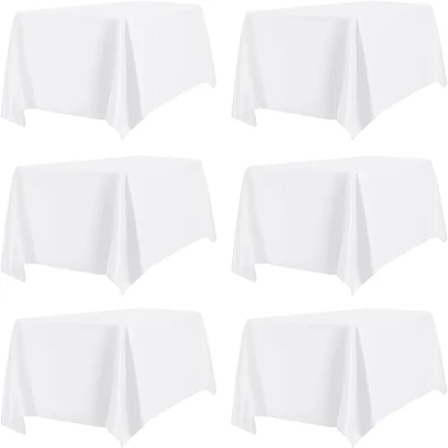Miniatura 16 de FINDYOU - Paquete de 6 manteles blancos rectangulares de 60 x 84 pulgadas para mesas rectangulares de 6 pies. Manteles de poliéster lavables