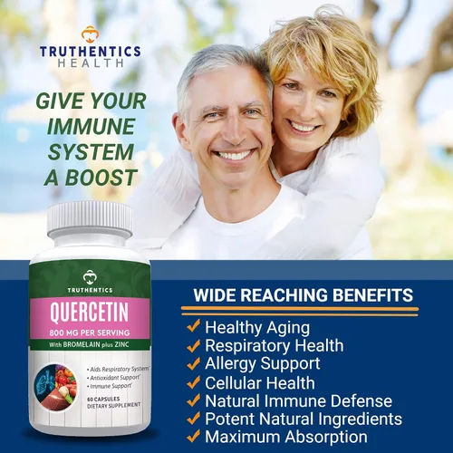 Miniatura 3 de TRUTHENTICS Quercetina con bromelina y zinc 1050 mg – Suplementos de quercetina de zinc premium para apoyo inmunológico, respiratorio y estacional