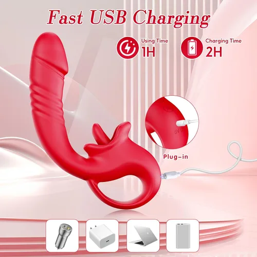 Miniatura 5 de Consolador Vibrador con Empuje Juguetes Sexuales para Mujeres, Consoladores Juguetes para Adultos Vibrador de Lamer Clítoris y Punto G con 10 2-Rosa