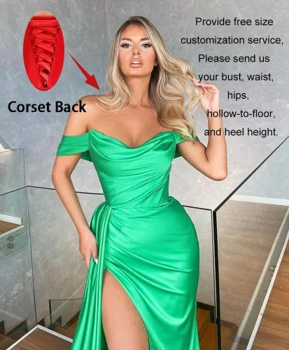 Miniatura 2 de Vestidos de fiesta con hombros descubiertos para mujer, vestido de dama de honor de satén largo con tren, vestido de fiesta de noche formal