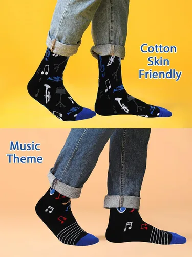 Miniatura 5 de 6 pares de calcetines musicales, regalos para hombres, divertidos calcetines temáticos de música, calcetines novedosos con notas de piano rocker