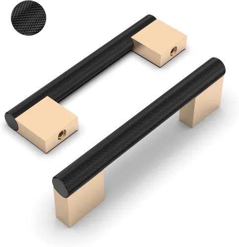 Paquete de 10 tiradores de gabinete de 3 pulgadas (76mm) negros y dorados, manijas de gabinete de cocina roscadas, tiradores de cajón, herrajes de