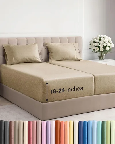 Miniatura 47 de Sábanas King divididas con bolsillos extra profundos, sábanas transpirables y refrescantes de 5 piezas, sábanas de lujo para hotel, suaves, sin 22