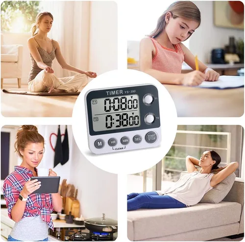 Miniatura 5 de Temporizador digital de cocina de cocina, doble cuenta hacia arriba y hacia abajo con parte trasera magnética, pantalla grande, volumen ajustable