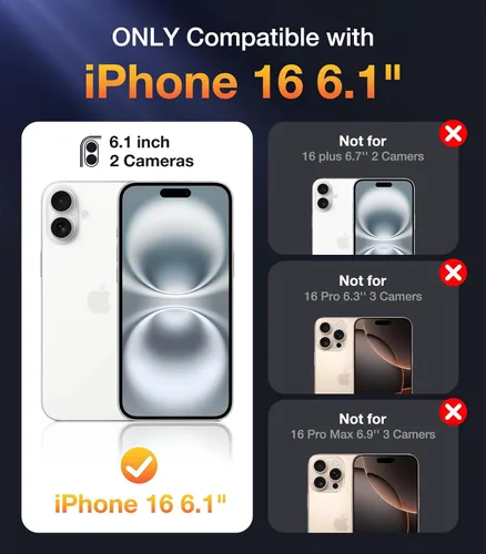 Miniatura 496 de Diaclara Funda diseñada para iPhone 16, mejorada [protección completa de la cámara], carcasa resistente de cuerpo completo con protector de pantalla