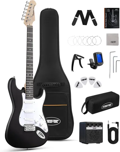 Miniatura 12 de Tostar Kit de guitarra eléctrica con amplificador, 39 pulgadas, tamaño completo, 6 cuerdas, ligero, diseño de cuerpo redondeado, interruptor
