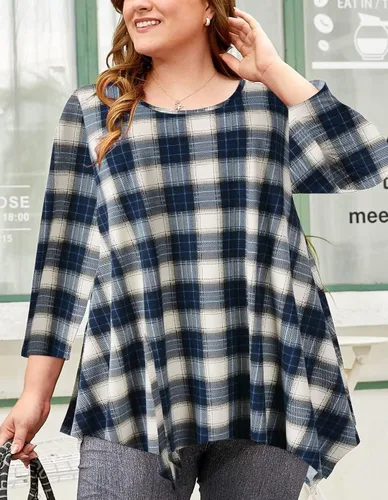 Miniatura 2 de LARACE - Camisa de talla extragrande para mujer, camisa tipo túnica con manga 34, ajuste holgado, ropa básica para mujer