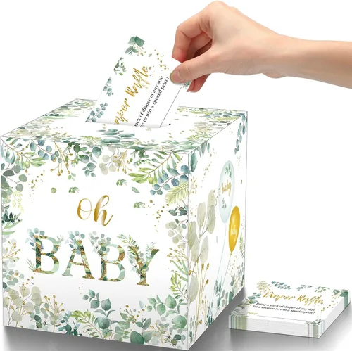Gersoniel Juegos de baby shower, caja de rifas de pañales con 50 boletos para rifas de pañales, decoración de fiesta de baby shower, kit de juego de