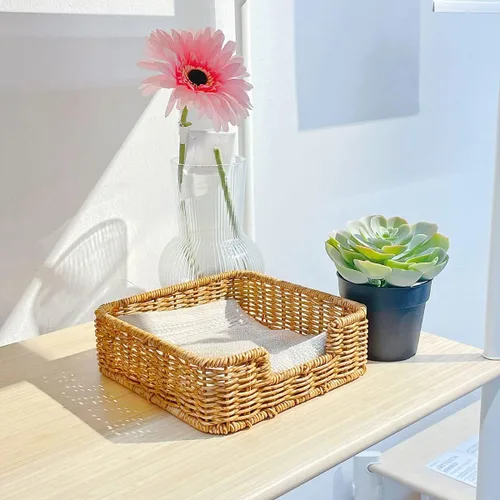Miniatura 5 de Servilletero de ratán tejido para toallas de invitados para restaurante, cocina, baño, organizadores y almacenamiento