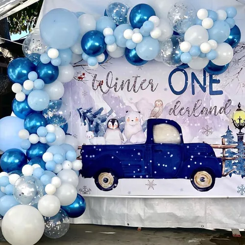 Miniatura 2 de Set de globos azules y blancos, 60 piezas de 12 pulgadas, globos metálicos cromados azul perla, globos azul claro para cumpleaños, despedida