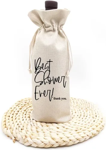Miniatura 2 de Bolsa de vino Best Shower Ever: bolsa de arpillera personalizada con cordón para ideas de regalo de anfitrión de ducha