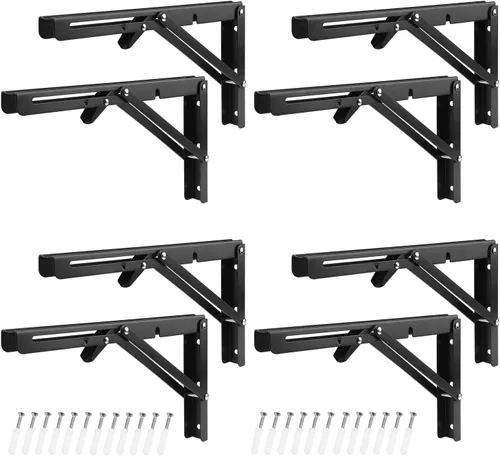 Miniatura 10 de 3 pares de 6 soportes de estante plegables de 12 pulgadas, soporte plegable de metal para banco, soporte de estante plegable resistente montado