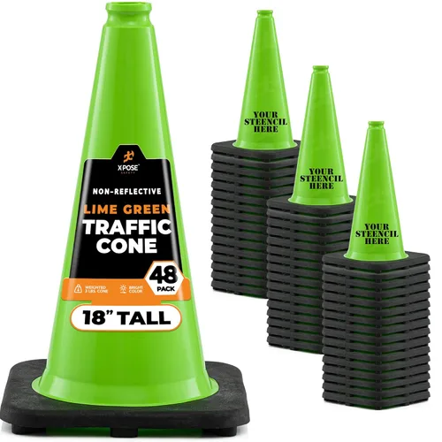 Miniatura 70 de Xpose Safety Cono de tráfico verde lima de 28 pulgadas, paquete de 4, cono de seguridad de PVC de alta calidad para estacionamiento, precaución