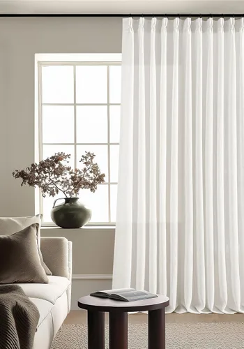 Miniatura 76 de Cortinas de lino natural con pliegues fruncidos de 120 pulgadas de largo para sala de estar, cortinas plisadas con ganchos y lengüeta trasera