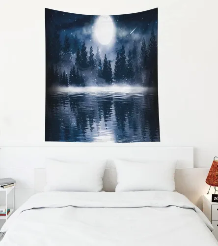 Miniatura 38 de EMMTEEY Tapiz de pared con bosque - Árbol de pino verde y niebla, arte de pared natural, 80x60 pulgadas, tapiz grande de estilo bohemio para sala