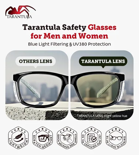 Miniatura 3 de Gafas de seguridad Tarantula Z87.1 para hombres y mujeres, patillas de TPR suave, lentes transparentes antiempañamiento, bloqueo de luz azul