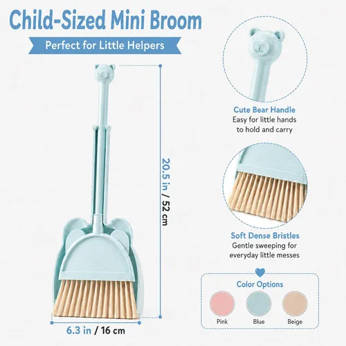 Miniatura 3 de Mini Escoba con Recogedor para Niños, Pequeño Juego de Ayudante de Limpieza del Hogar (Azul)