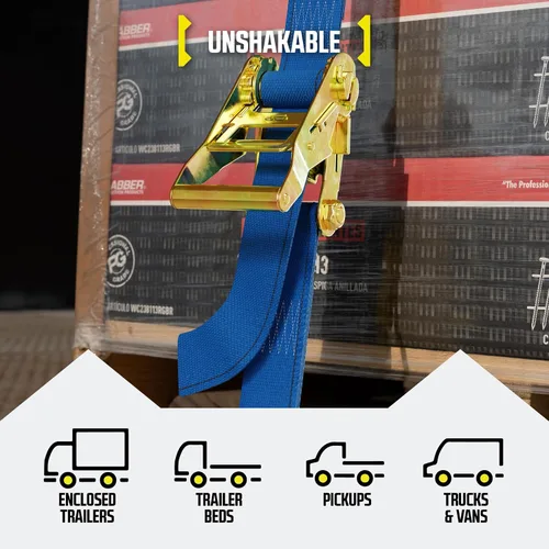 Miniatura 6 de Correas de Trinquete E Track para Sujeción de Carga, (Paquete de 2) 2 x 7 Correas de Trinquete Azules de Servicio Pesado, Correa de Trinquete