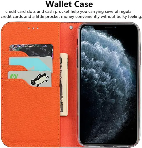 Miniatura 4 de iCoverCase Compatible con iPhone 11 Pro Max, funda magnética de piel auténtica con bloqueo RFID, correa para la muñeca y ranuras para tarjetas