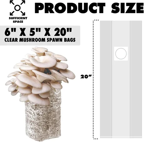 Miniatura 2 de TonGass Paquete de 60 bolsas de cultivo de hongos autoclave a granel con parches de filtro microporoso, grandes de 6 x 5 x 20 pulgadas