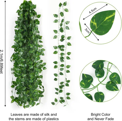 Miniatura 2 de CEWOR Paquete de 10 enredaderas artificiales para decoración de habitaciones, guirnalda de hiedra artificial, enredaderas falsas para colgar plantas