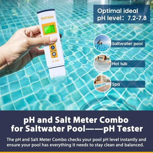 Miniatura 4 de Medidor de pH y Medidor de Salinidad Combo para Piscina de Agua Salada 6 en 1 Medidor de pH Sal SG EC TDS Temp para Acuario de Arrecife Tanque