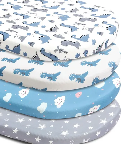 Miniatura 8 de Juego de 4 sábanas suaves para bebé, diseño de dinosaurio, estrella, nube, poliéster, neutro, unisex, juego de sábanas bajeras para bebés niños