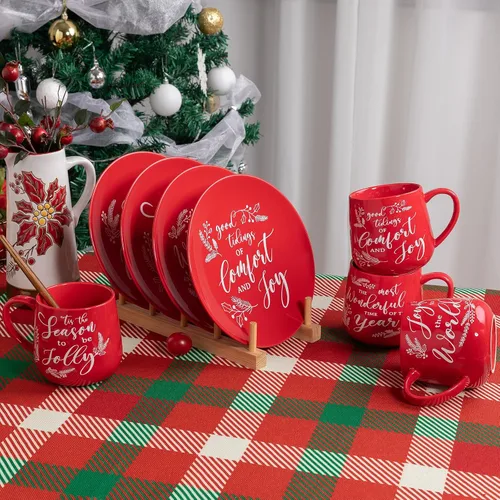 Miniatura 4 de Juego de tazas de café navideñas de cerámica LEHAHA, juego de 6 tazas de 16 onzas para las fiestas, tazas de café para festivales con saludos