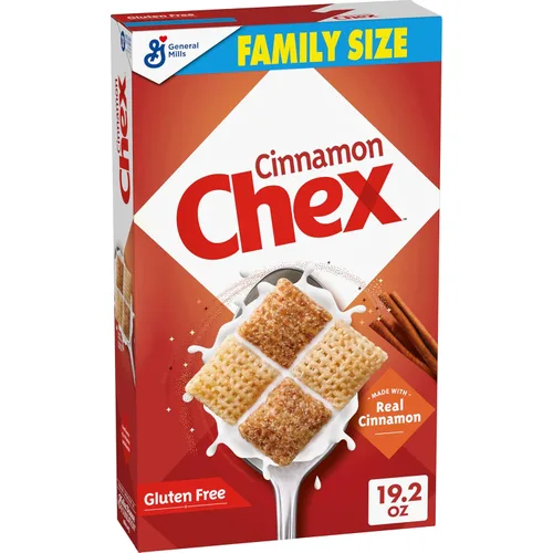 Cereal Chex Canela, cereales para desayuno sin gluten, hechos con grano integral, tamaño familiar, 19.2 onzas