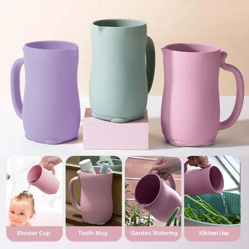 Miniatura 6 de mandoo Taza de enjuague de baño para bebés, silicona de grado alimenticio, taza de enjuague para champú y lavado corporal para niños con mango